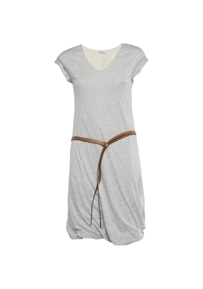 Brunello Cucinelli belted gathered-hem midi dress - Grey