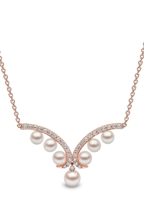 Yoko London 18kt rose gold Sleek Akoya pearl and diamond necklace - Pink