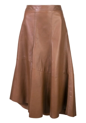 Brunello Cucinelli asymmetric leather skirt - Brown
