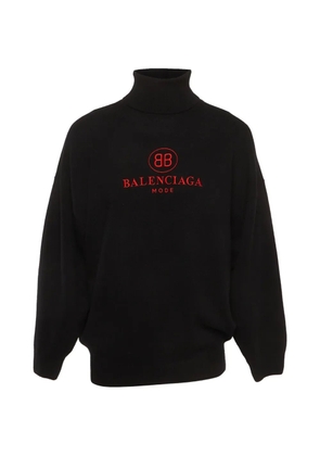 Balenciaga Pre-Owned logo-embroidered ribbed-knit sweater - Black