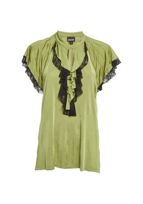 Just Cavalli Vintage ruffle lace-trim top - Green
