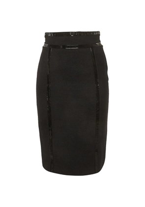 Escada Pre-Owned leather-panel midi pencil skirt - Black