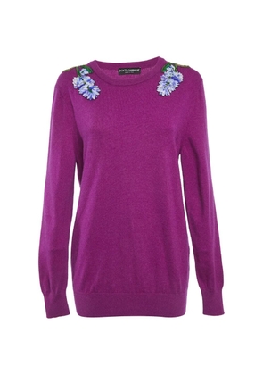 Dolce & Gabbana Pre-Owned floral-appliqué cashmere sweater - Purple