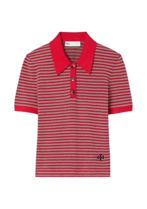 Tory Burch striped viscose polo - Red
