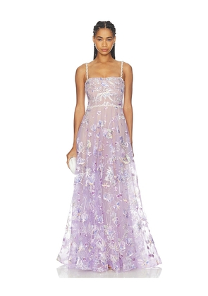 Bronx and Banco Midnight Embroidered Floral Gown in Purple. Size XS. Also in S, M, L.