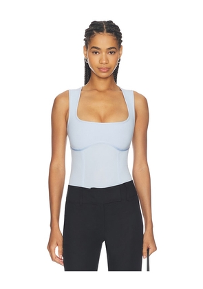 fleur du mal Organic Cotton Scoop Neck Bodysuit in Baby Blue. Size XS. Also in S, M, L.