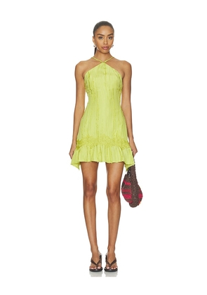 Yellow The Label Banyan Textured Mini Dress in Green. Size S. Also in XS, M, L, XL.