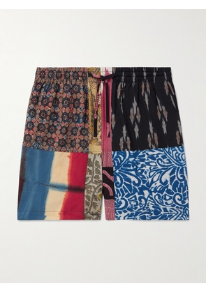 Kardo - Olbia Patchwork Printed Cotton Drawstring Shorts - Men - Blue - S