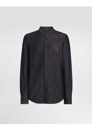 Dolce & Gabbana Denim Martini Shirt With Patch - Man Denim Multi-colored 38
