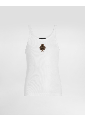 Dolce & Gabbana Ribbed Jersey Tank Top With Patch - Man T-shirts And Polos White 44