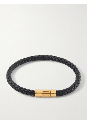TOM FORD - Gold-Tone and Woven Leather Bracelet - Men - Black - M