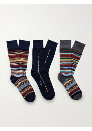Paul Smith - Pack of Three Striped Cotton-Blend Socks - Men - Multi