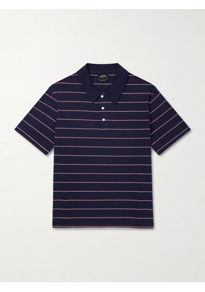 A.P.C. - Henry Striped Cotton-Blend Jersey Polo Shirt - Men - Blue - XS