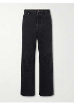 LOEWE - Wide-Leg Anagram-Embroidered Jeans - Men - Black - IT 44