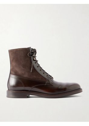 Brunello Cucinelli - Suede-Trimmed Leather Lace-Up Derby Boots - Men - Brown - EU 40
