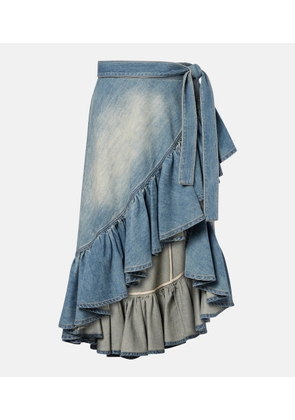 Alaia Ruffled denim wrap skirt