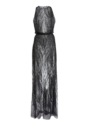 Zuhair Murad Embroidered Tulle Waves Halter Maxi Dress - Moda Operandi