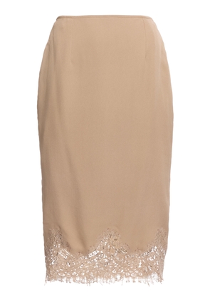 Elie Saab Double Georgette/Lace Border Midi Skirt - Moda Operandi
