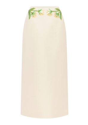 Leo Lin Quinn Floral-Embellished  Mid-Rise Wool-Silk Midi Skirt - Moda Operandi