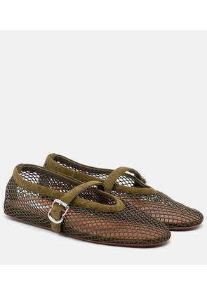 Alaia Fishnet suede-trimmed Mary Jane flats
