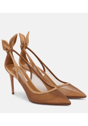 Aquazzura Bow Tie suede-trimmed mesh pumps