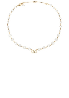 Valentino Garavani Vlogo Signature Necklace in Oro & Cream - Metallic Gold,White. Size all.