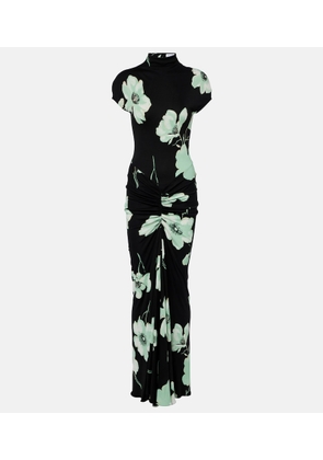 Alaia Floral ruched jersey maxi dress