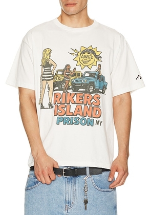 AWGE Rikers Island Tee in White - White. Size M (also in S, L, XL/1X).