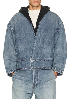 Fear of God Denim Lapelless Jacket in Medium Indigo - Blue. Size L (also in S, M, XL/1X).