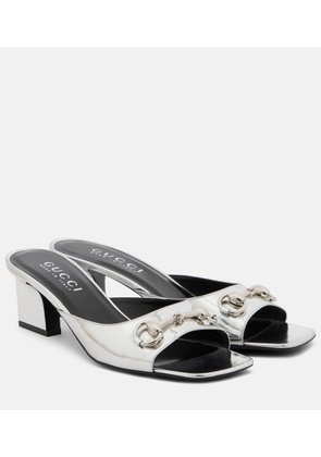 Gucci Signora Horsebit metallic leather mules