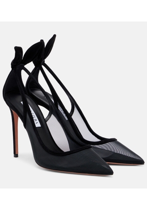 Aquazzura Bow Tie suede-trimmed mesh pumps