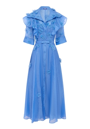 Leo Lin Anya Petal-Embellished Linen-Silk Button-Up Midi Dress - Moda Operandi