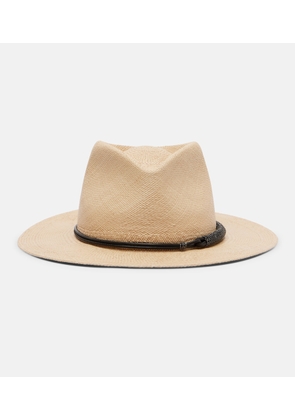 Brunello Cucinelli Monili leather-trimmed straw fedora hat