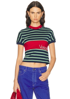 VERSACE Short Sleeve T-Shirt in Ink  Grass Green  & White - Green. Size 40 (also in 38, 42).