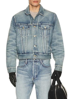 Fear of God Denim Classic Trucker Jacket in Vintage Indigo - Blue. Size L (also in S, M, XL/1X).
