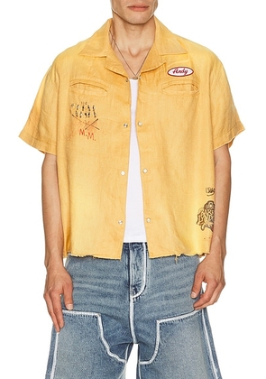 Paly Hollywood Montauk Short Sleeve Bowling Shirt in Yellow - Yellow. Size XL/1X (also in S, M, L).
