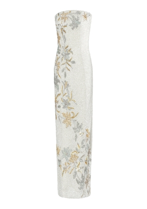 La Fuori Golden Flora Dreamscape Embellished Tulle Maxi Dress - Moda Operandi
