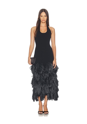 Aje Elva Raffia Knit Midi Dress in Black. Size S. Also in XS, M, L.