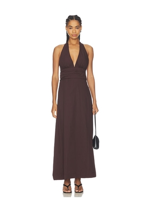 Juillet Dolly Halter Maxi Dress in Brown. Size XS. Also in S, M, L.