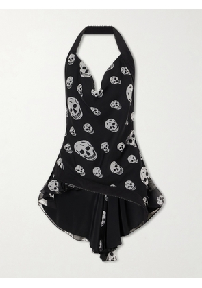 MCQUEEN - Printed Silk-crepe Halterneck Top - Black - IT36,IT38,IT40,IT42,IT44,IT46,IT48,IT50