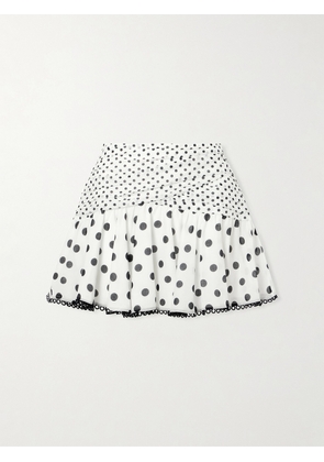 Charo Ruiz - Noira Ruched Guipure Lace-trimmed Polka-dot Cotton-blend Voile Mini Skirt - White - x small,small,medium,large