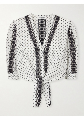 Charo Ruiz - Olivar Knotted Guipure Lace-trimmed Polka-dot Cotton-blend Voile Blouse - White - x small,small,medium,large,x large