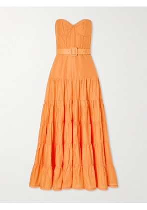 Charo Ruiz - Danny Guipure Lace-trimmed Cotton-blend Voile Midi Dress - Orange - x small,small,medium,large,x large