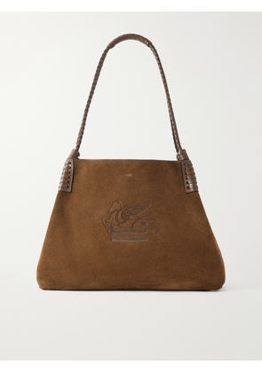 Etro - Libra Logo-debossed Leather-trimmed Suede Tote - Green - One size