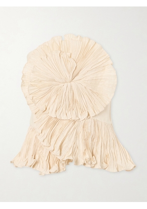 Andres Otalora - Imara Strapless Appliquéd Pleated Linen Top - Neutrals - US0,US2,US4,US6,US8,US10