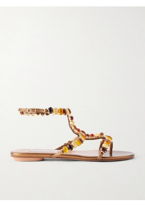 Aquazzura - Mystic Stone Embellished Leather Sandals - Metallic - IT35,IT36,IT36.5,IT37,IT37.5,IT38,IT38.5,IT39,IT39.5,IT40,IT40.5,IT41,IT41.5,IT42