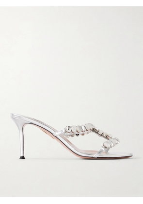 Aquazzura - Mystic Stone 75 Embellished Mules - Silver - IT35,IT36,IT36.5,IT37,IT37.5,IT38,IT38.5,IT39,IT39.5,IT40,IT40.5,IT41,IT41.5,IT42