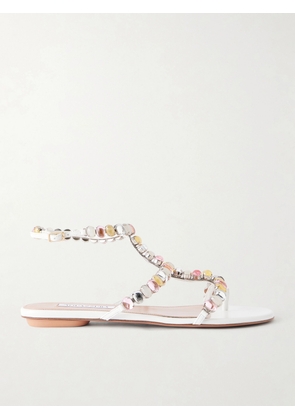 Aquazzura - Mystic Stone Embellished Leather Sandals - White - IT35,IT36,IT36.5,IT37,IT37.5,IT38,IT38.5,IT39,IT39.5,IT40,IT40.5,IT41,IT41.5,IT42