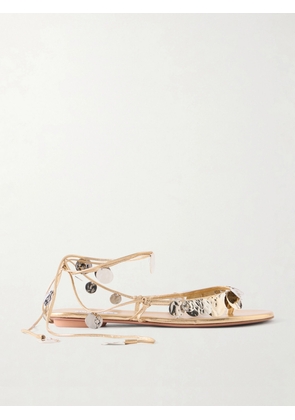 Aquazzura - Florin Embellished Leather Thong Sandals - Gold - IT35,IT36,IT37.5,IT38,IT38.5,IT39,IT39.5,IT40,IT40.5,IT41,IT41.5,IT42