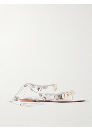 Aquazzura - Florin Embellished Leather Thong Sandals - Silver - IT35,IT36,IT36.5,IT37,IT37.5,IT38,IT38.5,IT39,IT39.5,IT40,IT40.5,IT41,IT41.5,IT42
